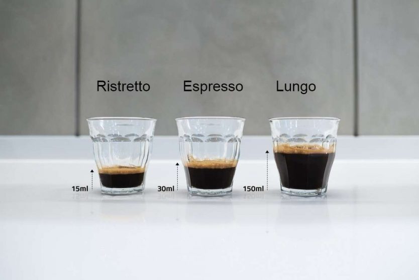 cual es la diferencia entre un ristretto espresso y un espresso lungo
