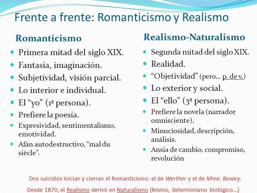 cuales son las principales diferencias entre el romanticismo y el realismo